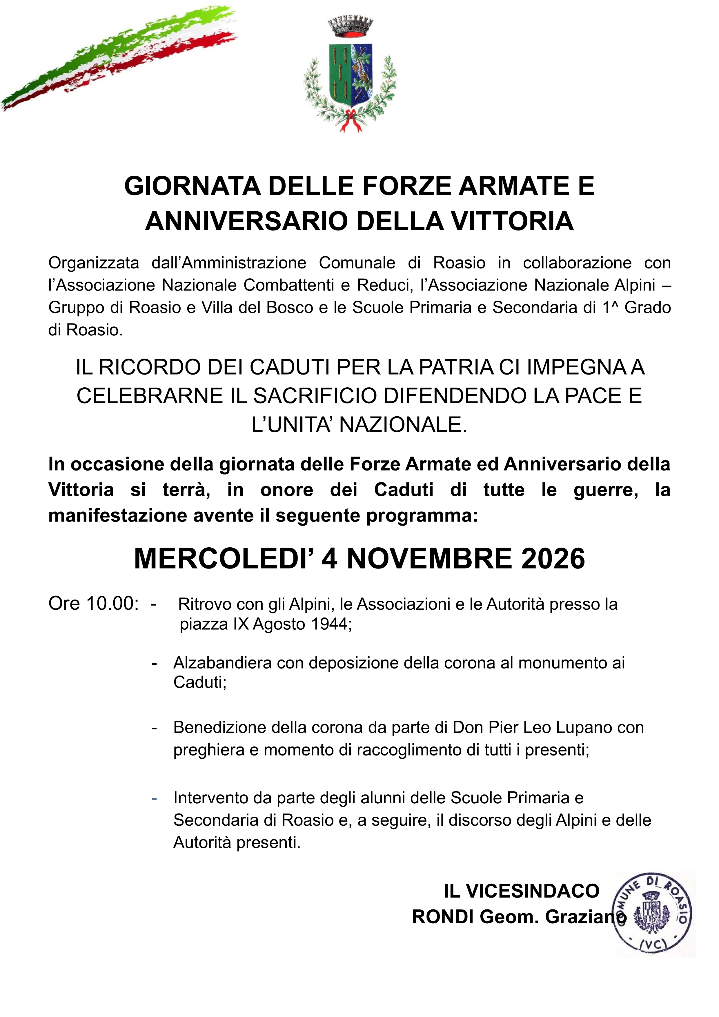 4 Novembre - Giornata delle Forze Armate e Anniversario della Vittoria